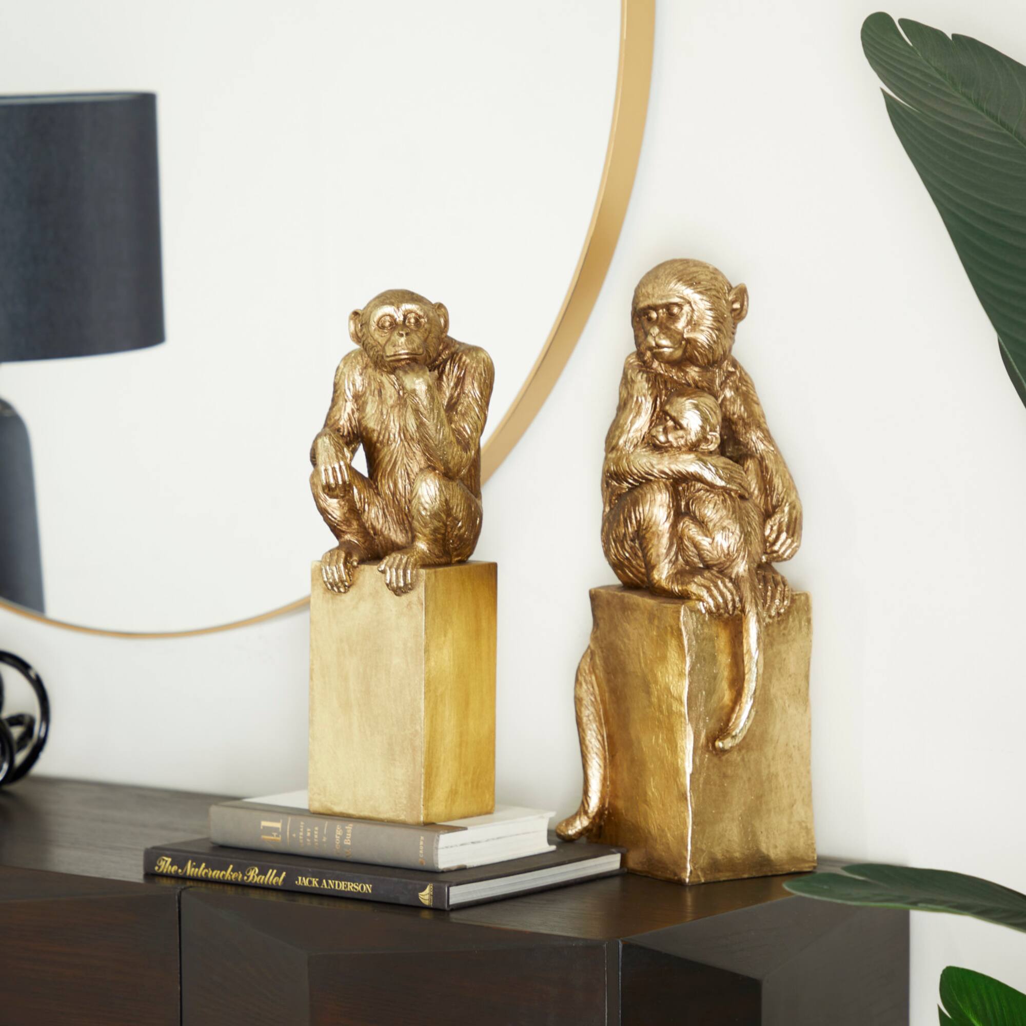 Set of 2 Gold Resin Glam Sculpture, 18" x 7" x 6"